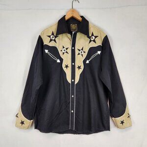 Espuela De Oro Men's XL 42  Black Tan Suede Pearl Snap Western Mexican